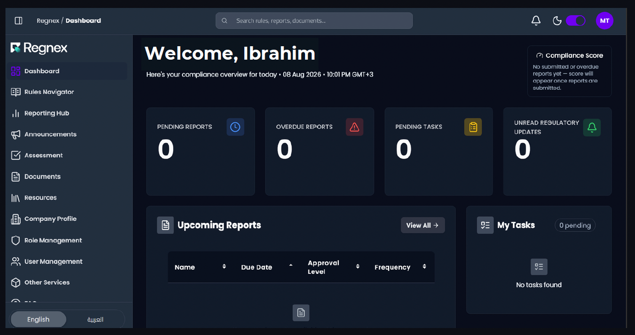 Regnex compliance dashboard